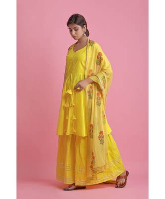 YELLOW Chiffon ethnic kurtis 4