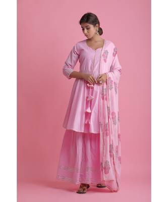 pink Chiffon ethnic kurtis 1