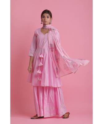 pink Chiffon ethnic kurtis 3