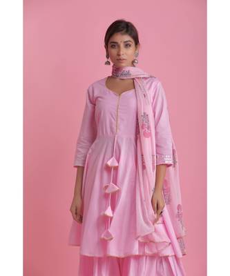 pink Chiffon ethnic kurtis 4