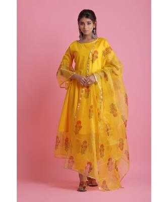 Yellow Organza ethnic kurtis 1