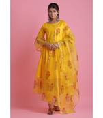 Yellow Organza ethnic kurtis