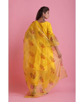 Yellow Organza ethnic kurtis 2