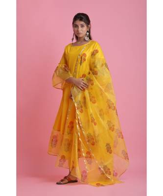 Yellow Organza ethnic kurtis 3