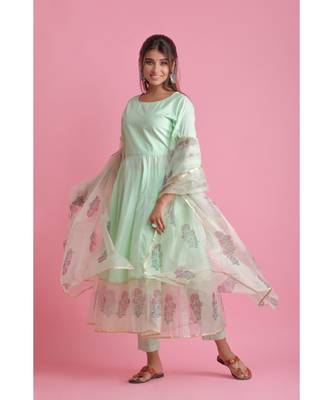 green Organza ethnic kurtis 1