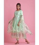 green Organza ethnic kurtis