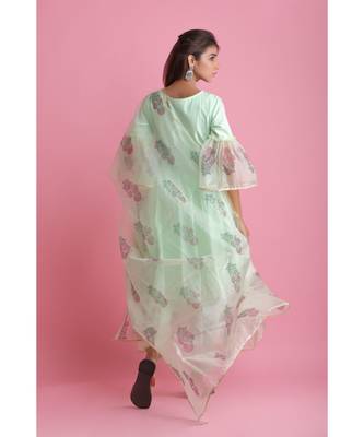 green Organza ethnic kurtis 2