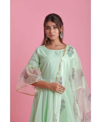 green Organza ethnic kurtis 4
