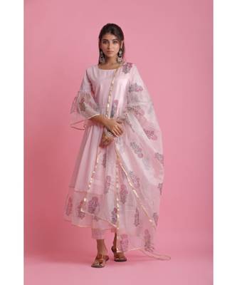 pink Organza ethnic kurtis 1