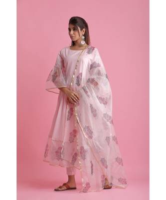 pink Organza ethnic kurtis 3