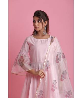 pink Organza ethnic kurtis 4