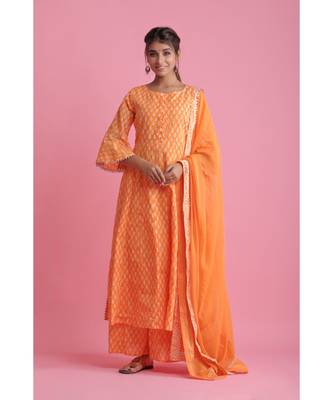 ORANGE Chiffon ethnic kurtis 1