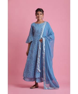 Blue Chiffon ethnic kurtis 1