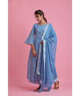Blue Chiffon ethnic kurtis 3