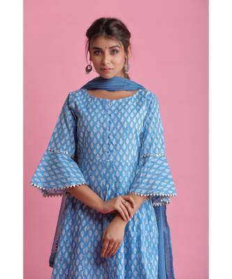 Blue Chiffon ethnic kurtis 4