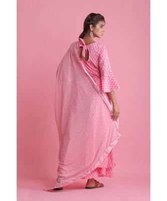 Pink Chiffon ethnic kurtis 2