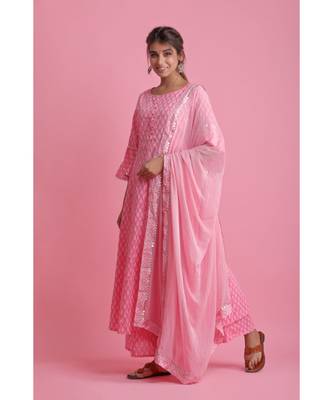 Pink Chiffon ethnic kurtis 3