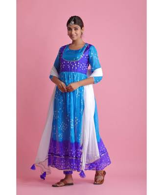 BLUE Chiffon ethnic kurtis 1