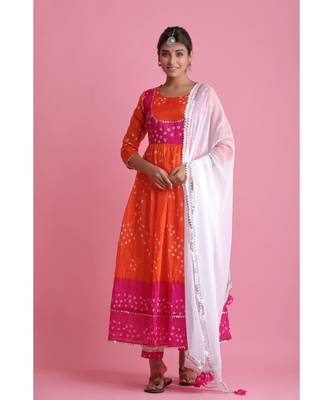 Orange Chiffon ethnic kurtis 1