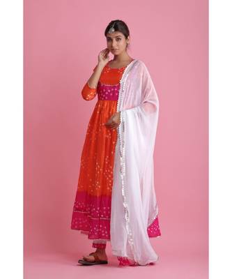 Orange Chiffon ethnic kurtis 3