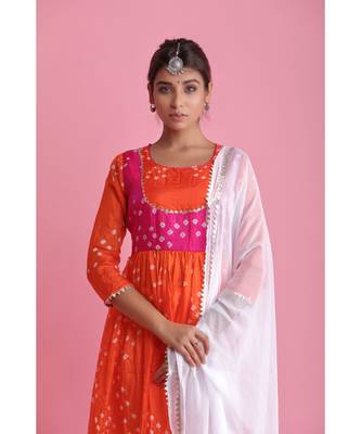 Orange Chiffon ethnic kurtis 4