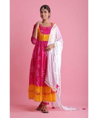 Pink Chiffon ethnic kurtis 1