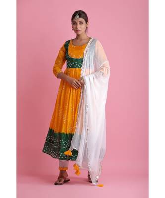 Yellow Chiffon ethnic kurtis 1