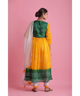 Yellow Chiffon ethnic kurtis 2