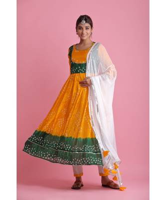 Yellow Chiffon ethnic kurtis 3