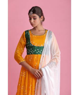 Yellow Chiffon ethnic kurtis 4