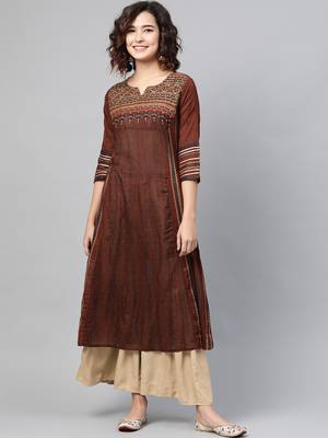 Maroon embroidered cotton ethnic-kurtis 1