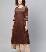 Maroon embroidered cotton ethnic-kurtis