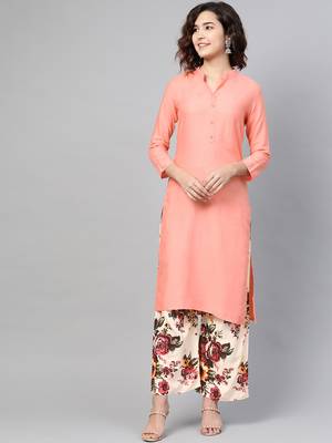 Peach woven viscose ethnic-kurtis 1
