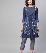 Navy-blue printed cotton ethnic-kurtis