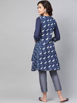 Navy-blue printed cotton ethnic-kurtis 2