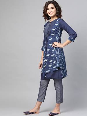 Navy-blue printed cotton ethnic-kurtis 3