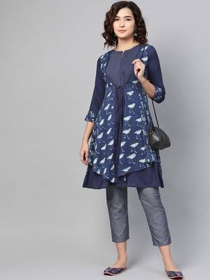 Navy-blue printed cotton ethnic-kurtis 4