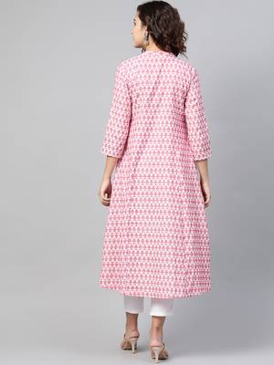 Pink woven cotton ethnic-kurtis 2