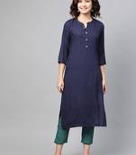 Navy-blue printed viscose ethnic-kurtis