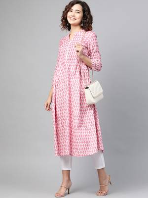 Pink woven cotton ethnic-kurtis 4