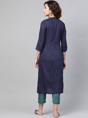 Navy-blue printed viscose ethnic-kurtis 2
