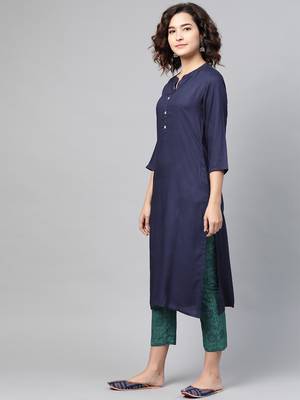Navy-blue printed viscose ethnic-kurtis 3