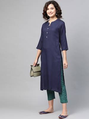 Navy-blue printed viscose ethnic-kurtis 4