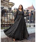 Black Rayon Dress Hand Printed