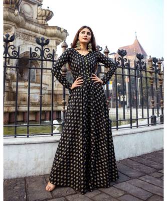 Black Rayon Dress Hand Printed 2