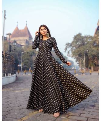 Black Rayon Dress Hand Printed 4