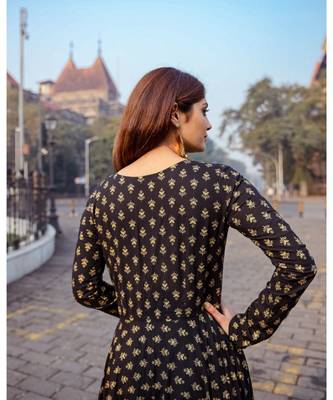 Black Rayon Dress Hand Printed 7