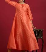 Peach printed silk ethnic kurtis
