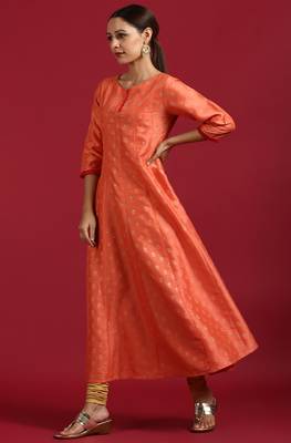 Peach printed silk ethnic kurtis 2