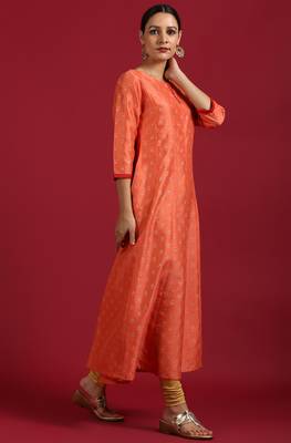 Peach printed silk ethnic kurtis 3